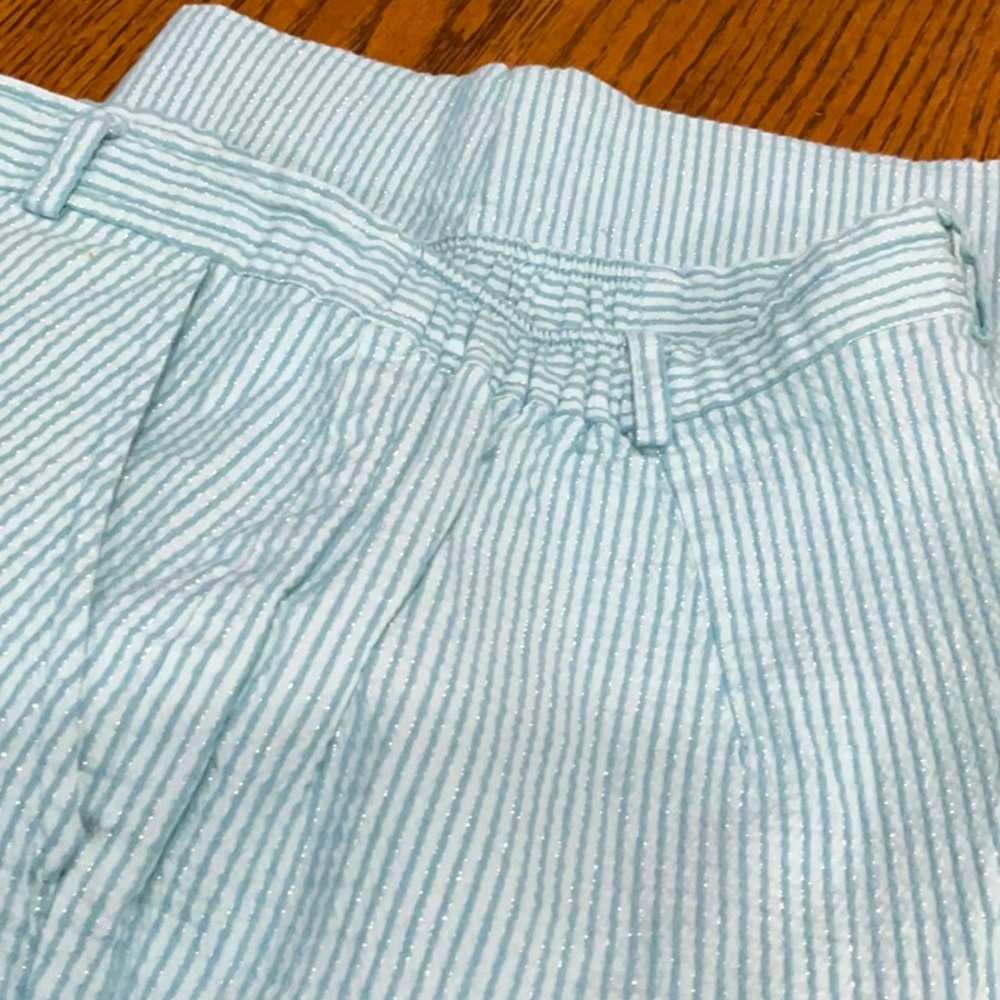 High waisted striped shorts sparkly aqua with metallic silver threads pockets XS